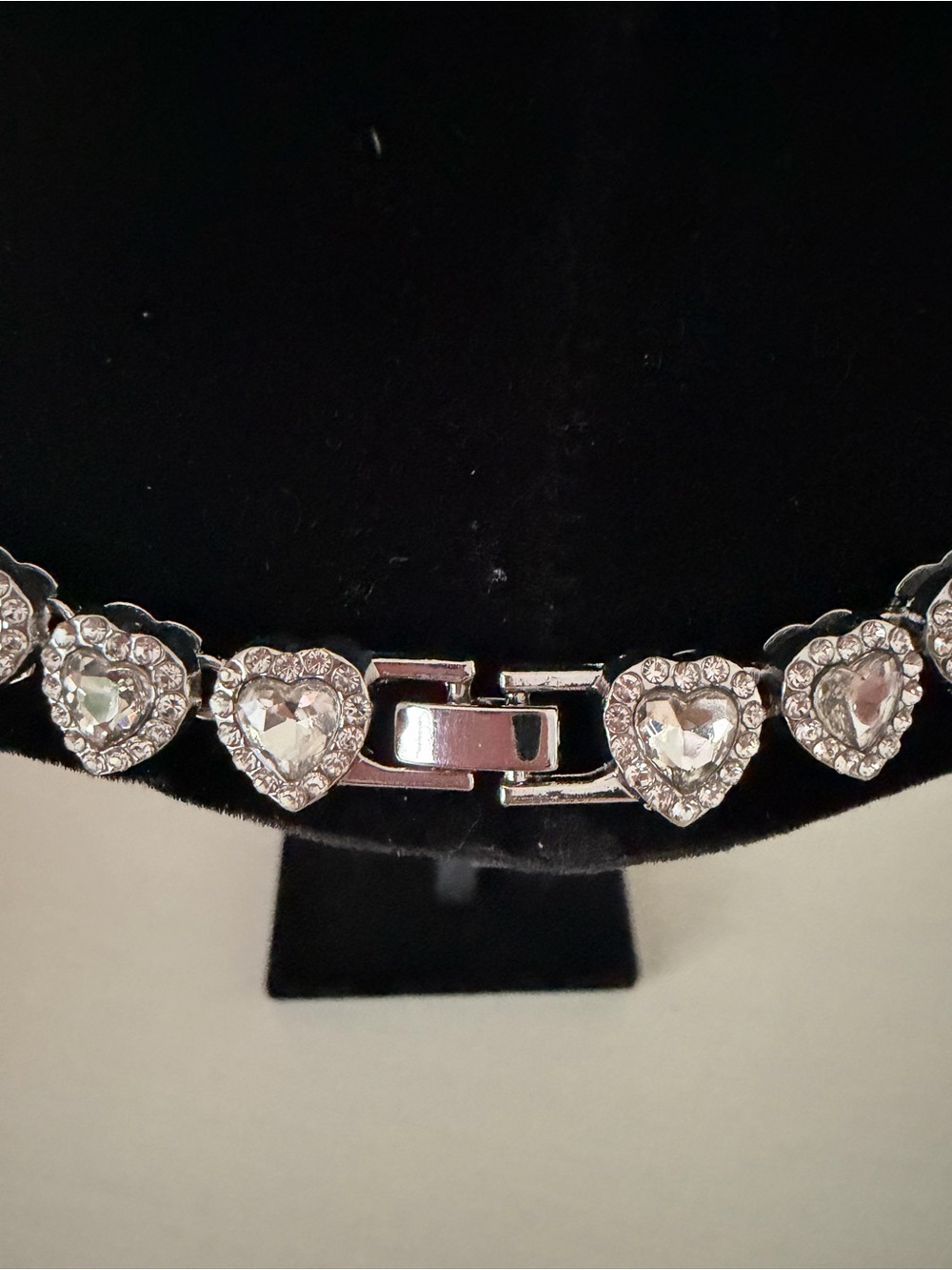 Silver Heart Rhinestone Necklace - 15.7 inches - Picture 3 of 5